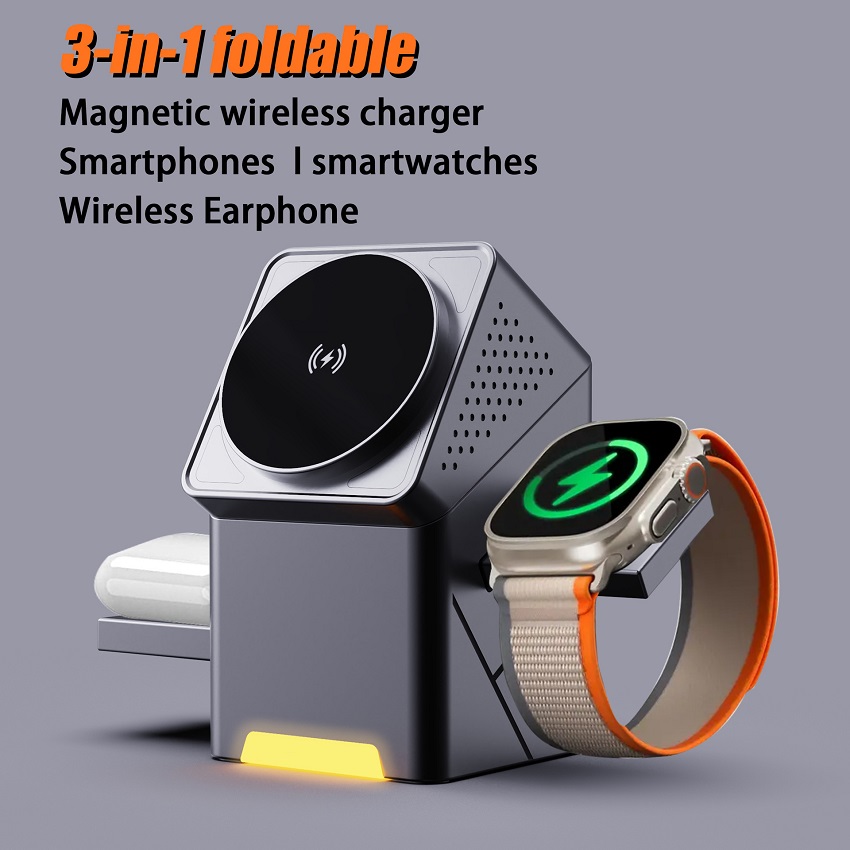 Wireless Charger Watch - Магнитная беспроводная зарядная станция 3-в-1, складная,